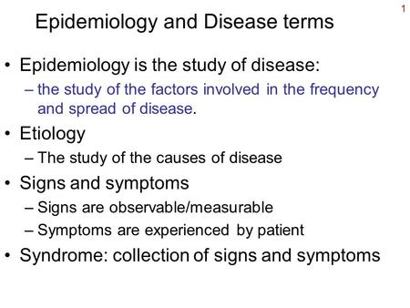 Epidemiology and Disease terms