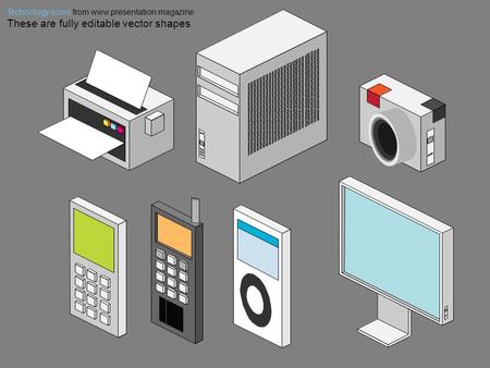 Technology icons from www.presentation magazine These are fully editable vector shapes.
