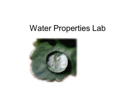 Water Properties Lab. First, a bit of chemistry…