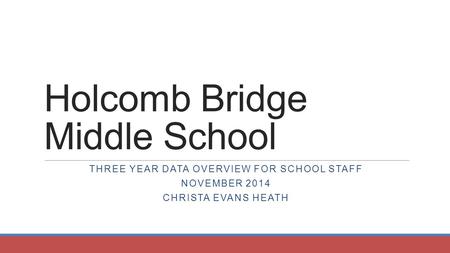 Holcomb Bridge Middle School THREE YEAR DATA OVERVIEW FOR SCHOOL STAFF NOVEMBER 2014 CHRISTA EVANS HEATH.