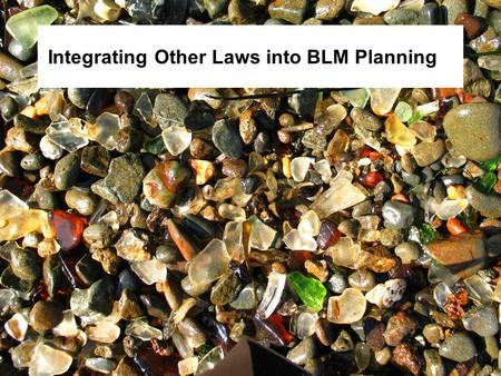 Integrating Other Laws into BLM Planning. Objectives Integrate legal requirements into the planning process. Discuss laws with review and consultation.