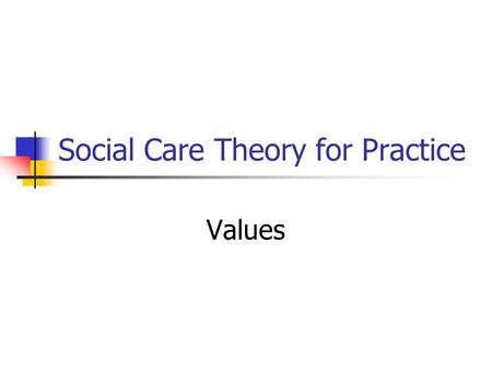 Social Care Theory for Practice Values. A Definition of Values Values are part of our personality and direct how we behave, think and therefore how we.