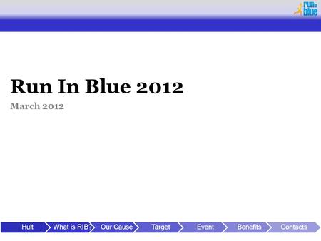 Run In Blue 2012 March 2012 HultWhat is RIB?Our CauseTargetEventBenefitsContacts.