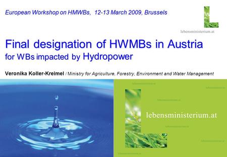 Seite 120.10.2015 Hier steht ein thematisches Foto European Workshop on HMWBs, 12-13 March 2009, Brussels Final designation of HWMBs in Austria for WBs.