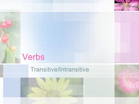 Verbs Transitive/Intransitive. Notes An action verb that is followed by a direct object is called a transitive verb. An action verb that is not followed.