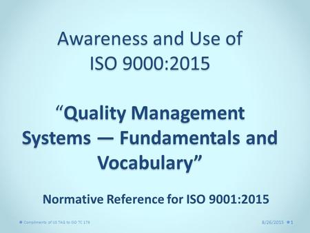 Normative Reference for ISO 9001:2015