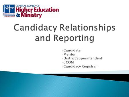 Candidate Mentor District Superintendent dCOM Candidacy Registrar.