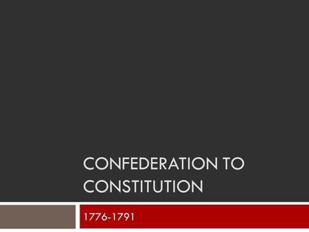 CONFEDERATION TO CONSTITUTION 1776-1791. Problems America Faced  War Debt  Who collects taxes?  Who creates money?  Deciding on a government  Strong.