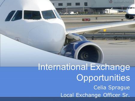 International Exchange Opportunities Celia Sprague Local Exchange Officer Sr.