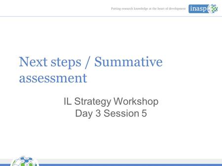 Next steps / Summative assessment IL Strategy Workshop Day 3 Session 5.
