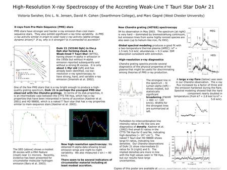 High-Resolution X-ray Spectroscopy of the Accreting Weak-Line T Tauri Star DoAr 21 Victoria Swisher, Eric L. N. Jensen, David H. Cohen (Swarthmore College),