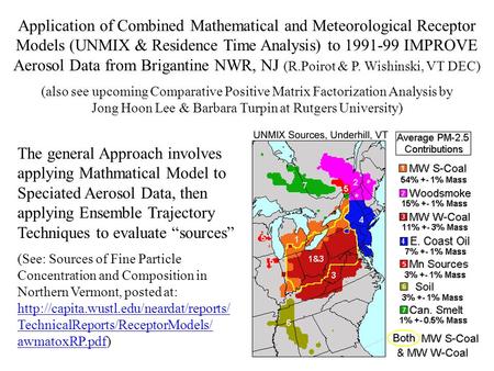 Application of Combined Mathematical and Meteorological Receptor Models (UNMIX & Residence Time Analysis) to 1991-99 IMPROVE Aerosol Data from Brigantine.