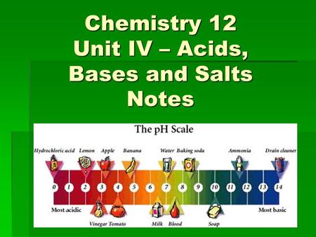 Chemistry 12 Unit IV – Acids, Bases and Salts Notes.