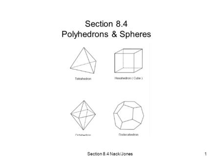Section 8.4 Nack/Jones1 Section 8.4 Polyhedrons & Spheres.