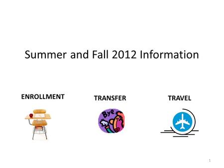 Summer and Fall 2012 Information ENROLLMENT TRANSFERTRAVEL 1.