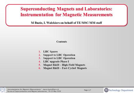 Instrumentation for Magnetic Measurements” Review of Superconductors and Magnet Laboratories, 19-20 May 2009 Page 1/7 Superconducting.