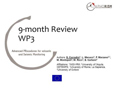 9-month Review WP3 Authors: S. Corradini 1, L. Merucci 1, F. Marzano 2,3, M. Montopoli 2, M. Ricci 3, E. Carboni 4 Affiliations: 1 INGV-RM; 2 University.