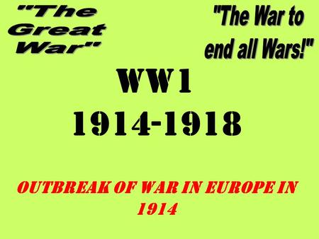 WW1 1914-1918 OUTBREAK OF WAR IN EUROPE IN 1914. Great Powers (1914) France Germany Austria- Hungary Russia Great Britain (Italy)