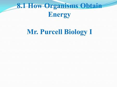 8.1 How Organisms Obtain Energy Mr. Purcell Biology I.