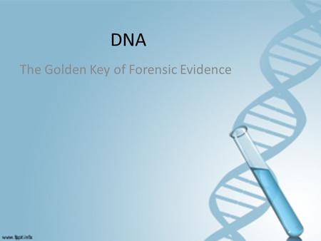 DNA The Golden Key of Forensic Evidence. DNA Deoxyribonucleic Acid Can be taken from cellular tissue or bodily fluids – Examples: hair, bones, blood,