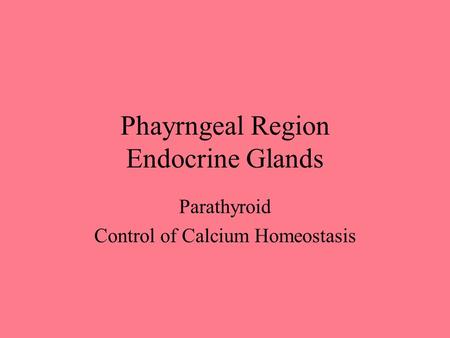 Phayrngeal Region Endocrine Glands Parathyroid Control of Calcium Homeostasis.