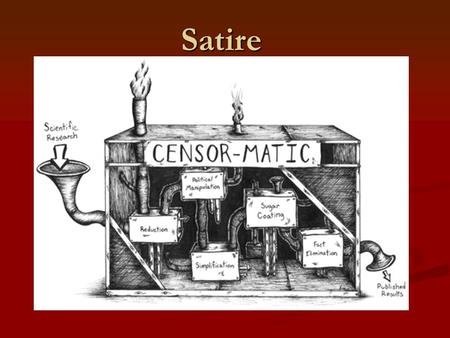 Satire. Definition A literary work that ridicules its subject through the use of techniques such as exaggeration, reversal, incongruity, and/or parody.