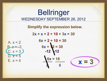 Bellringer WEDNESDAY SEPTEMBER 26, 2012