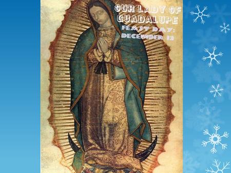 Our Lady of Guadalupe The Events  Who: Juan Diego & Mary  What: Miraculous image of Mary  When: December 1531  Where: Mexico – though some say Spain.