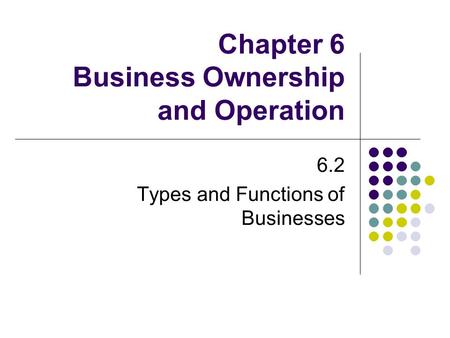 Chapter 6 Business Ownership and Operation