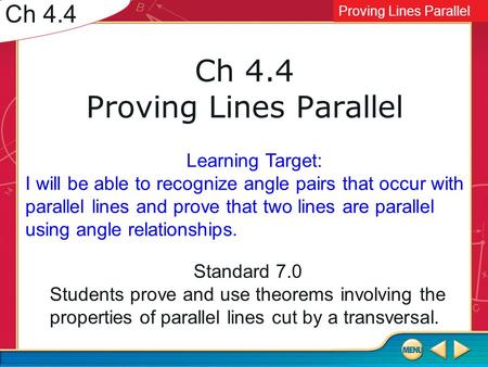 Ch 4.4 Proving Lines Parallel