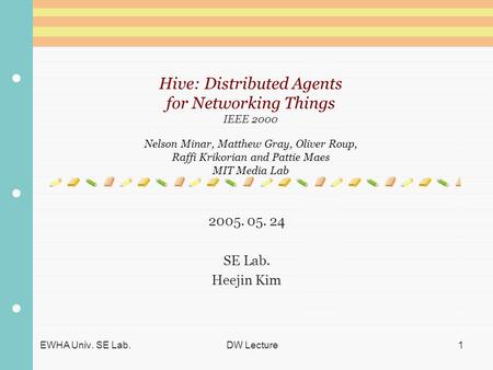EWHA Univ. SE Lab. DW Lecture1 Hive: Distributed Agents for Networking Things IEEE 2000 Nelson Minar, Matthew Gray, Oliver Roup, Raffi Krikorian and Pattie.