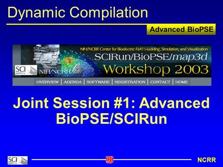 Advanced BioPSE NCRR Dynamic Compilation Joint Session #1: Advanced BioPSE/SCIRun.
