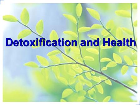 Detoxification and Health. Is falling ILL all that bad? - physiological alarm Illness and Wellness Wellness~ Balance of Yin & Yang ~ Long-term dynamic.