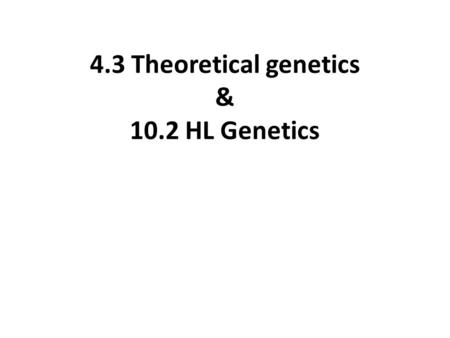 4.3 Theoretical genetics & 10.2 HL Genetics. 4.3 Theoretical genetics: Objectives 1- Define genotype, phenotype, dominant allele, recessive allele, codominant.