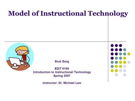 Model of Instructional Technology Stuti Garg EDIT 6100 Introduction to Instructional Technology Spring 2007 Instructor: Dr. Michael Law.
