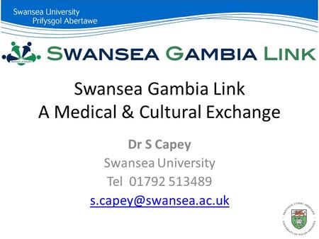 Swansea Gambia Link A Medical & Cultural Exchange Dr S Capey Swansea University Tel 01792 513489