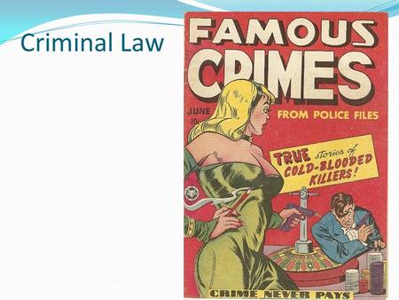 Criminal Law. Criminal law deals with the most serious kinds of harm that people can cause each other, or society. Although it is true that there are.