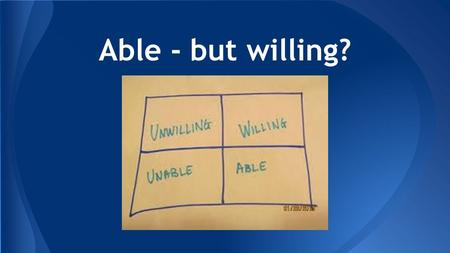 Able - but willing?. Luke 5:12:16 Able - but willing?