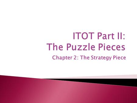 Chapter 2: The Strategy Piece.  All managers must start with the same four pieces: strategy, information technology, structure, and leadership.