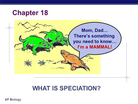 AP Biology Mom, Dad… There’s something you need to know… I’m a MAMMAL! Chapter 18 WHAT IS SPECIATION?