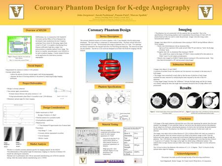 Coronary Phantom Design for K-edge Angiography John Jorgensen 1, Sarah Pachtman 1, Punam Patel 1, Marcus Spallek 1 Advisors: Paul King, Ph.D. 1 ; Frank.