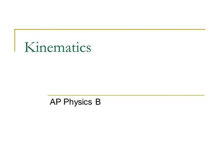 Kinematics AP Physics B. Defining the important variables Kinematics is a way of describing the motion of objects without describing the causes. You can.