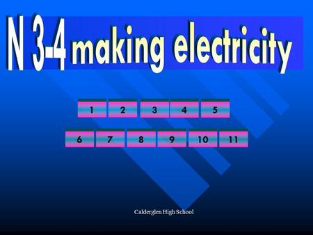 Calderglen High School 12345 67891011 Calderglen High School 1 Electricity is a flow of …..? answer electrons.