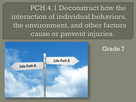 Grade 7 Life Path A Life Path B.  The student will examine current data on intentional and unintentional injuries.  The student will provide examples.