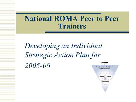 National ROMA Peer to Peer Trainers Developing an Individual Strategic Action Plan for 2005-06.