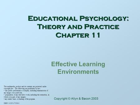 Educational Psychology: Theory and Practice Chapter 11
