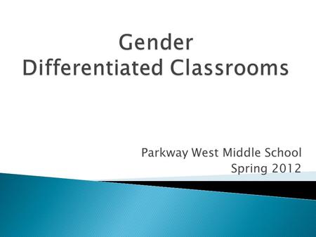 Parkway West Middle School Spring 2012.  Gender differences in learning styles and interests  Test scores  Special Education Intervention rates.