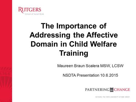 The Importance of Addressing the Affective Domain in Child Welfare Training Maureen Braun Scalera MSW, LCSW NSDTA Presentation 10.6.2015.