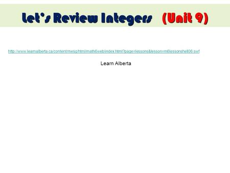 Let’s Review Integers (Unit 9)