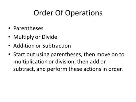Order Of Operations Parentheses Multiply or Divide